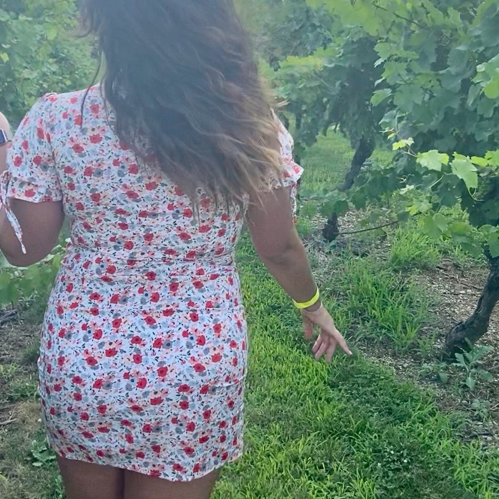 Boohoo Red and White Floral Blouse